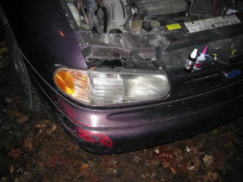 Had a little fender-bender when I couldn’t stop on an icy hill and rolled into someone backing out of a driveway. I repaired the shattered turn-signal lens with CA glue.